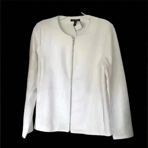 Eileen Fisher  white Organic Cotton Ponte Zip-Front Jacket  S preppy minimalist - Picture 2 of 6